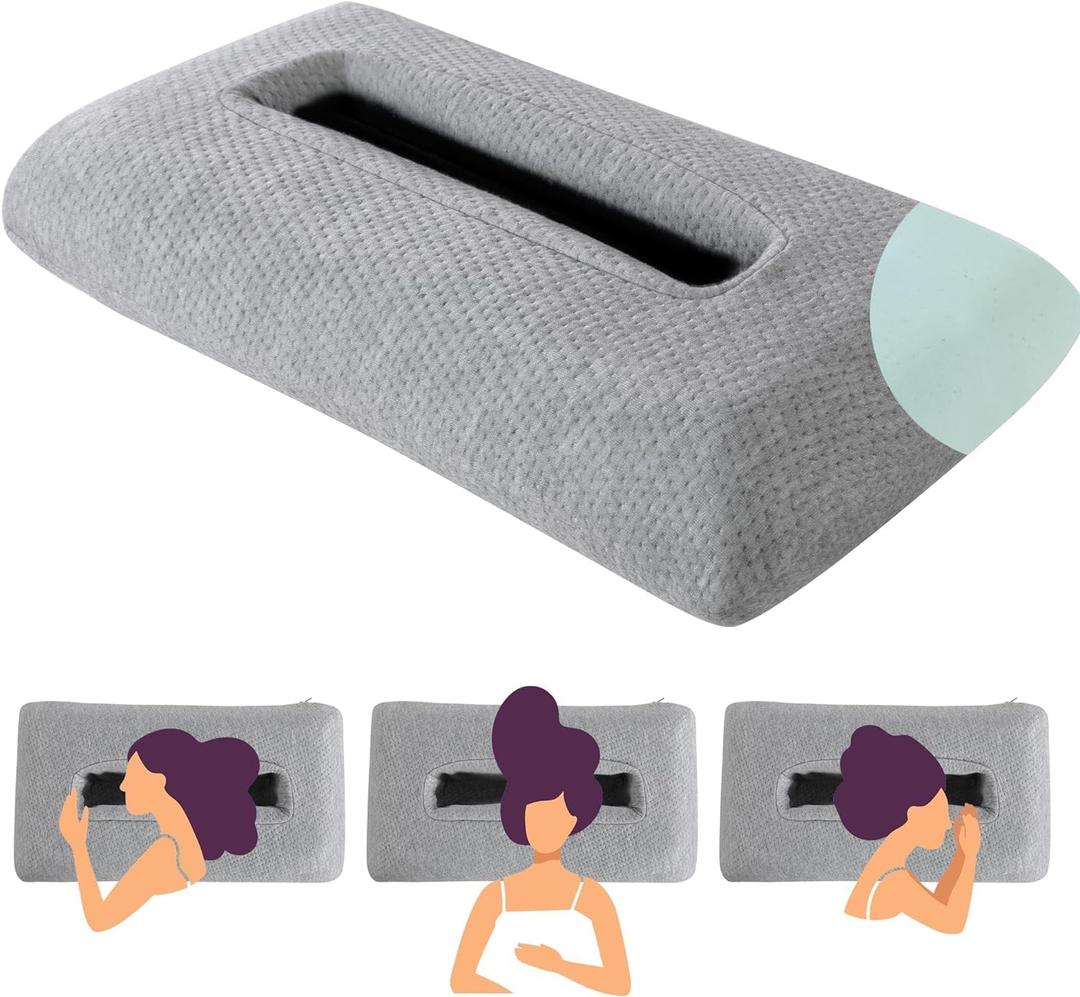 HOMBYS Memory Foam Ear Piercing Pillow for Side Sleeping with Super Big Hole for You Turning Over at Will, No Need Align Ear, Relief Ear Pain,20x12x4 inches,Machine Washable, Grey
