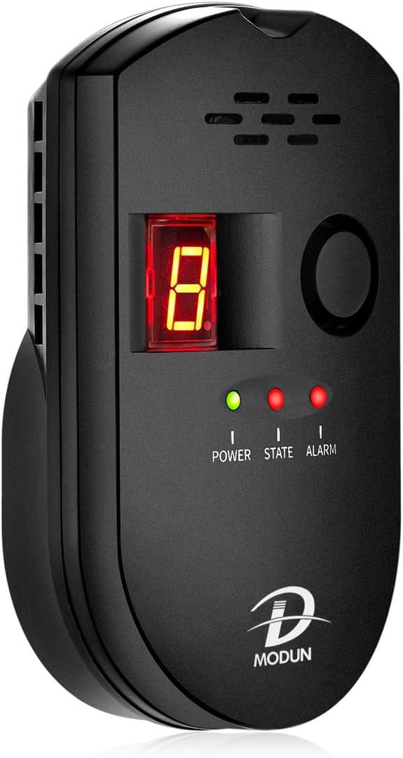 Gas Detector, Natural Gas/LPG/City Coal Gas Leak Detector, Plug-in Sensor Gas Monitor with Sound Alarm and LED Display, Methane Propane Butane Combustible Gas Alarm for Kitchen RV Garage-Black