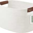 Cotton Rope Basket, Storage Baskets with Handle, 15x10x9 Inch Woven Basket for Shelves, Laundry, Towels, Clothes, Books (White 1Pack)