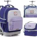 6 Wheel Rolling Backpack for Kids 18" Set - Purple, Medium