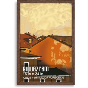 Solid Wood 16x24 Frame - Single Frame, Rustic Walnut 16 x 24 Poster Frame for Artwork, Puzzles, Photos and Movie Posters Picture Frames