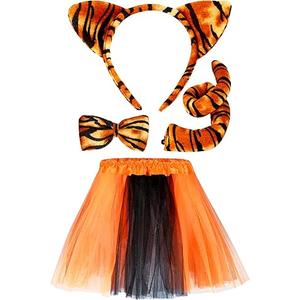 WILLBOND 4 Pieces Tiger Costume Adult Kids Animal Fancy Dress Costume Tiger Ear Tail Headband Bow Tie Tutu Skirt for Women, Medium