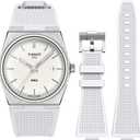 Strap for Tissot PRX Watch,Soft Fluororubber Band for PRX Powermatic 80,12mm Men Women Replacement FKM Bands for Tissot PRX Series Watch 40mm (White)