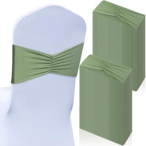 Moukeren 50 Pcs Spandex Chair Sashes Bows Stretch Chair Bands Slider Sashes Elastic Ties Ribbon Covers for Wedding Party Events Ceremony Birthday Banquet Decorations (Sage Green)