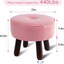 Small Foot Stool Round Pouf Ottoman, 13'' Leather Foot Rest with Non-Skid Rubber Legs, Foolstool Ottomans for Couch, Sofa Footrest Step Stool for Living Room Bedroom Entryway Office, Pink