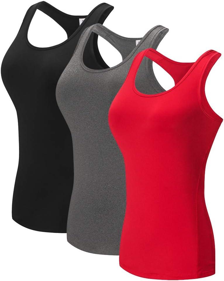 TAISIM Women's Racerback Athletic Workout Running Yoga Tank Tops (Black,grey,red) Small