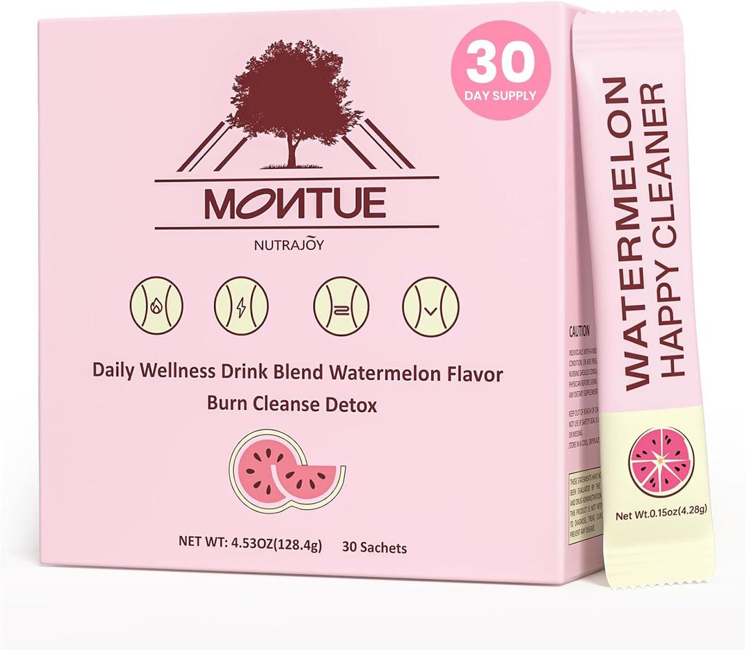 2 x Probiotic Fiber Supplement Powder for Women, Digestive & Gut Health, Happy Cleaner, Watermelon Flavor, Prebiotic & Probiotic, Immune Health, Natural Antioxidant, Vegan, 30 Servings