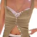 Neweek Women's Sleeveless Vest Button Front Tank Tops Ribbed Knit Square Neck Picot Trim Slim Fitted Y2K Shirts 2025, Extra Larg, Khaki