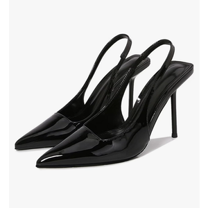 KISSASA Slingback Heels for Women, Kitten Heels Women Pumps Pointed Toe, Slip On Stretch Strap Sexy Backless Patent Leather Fashion Dress Wedding Pumps Shoes size 5