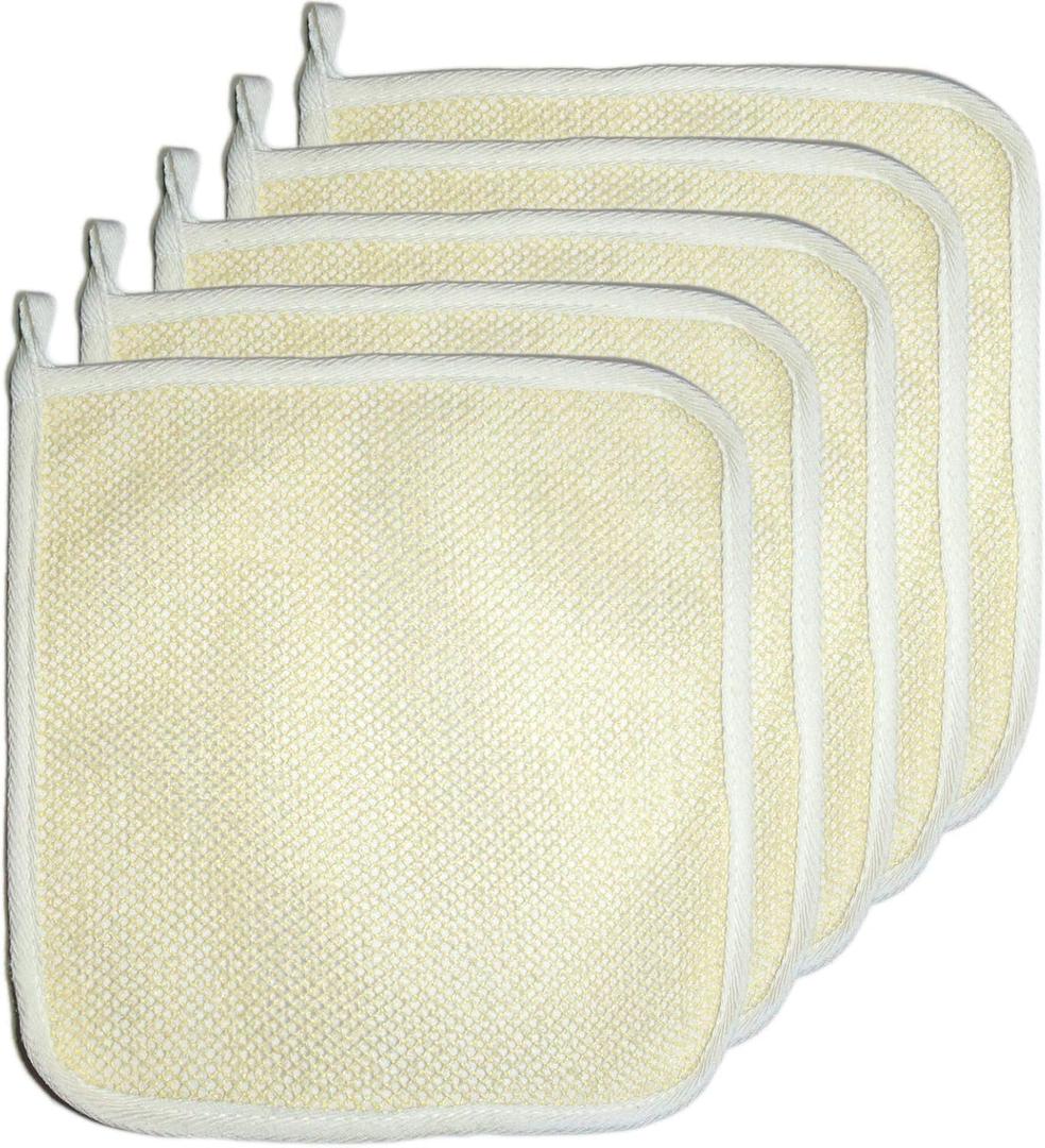 Dual-Sided with Soft Weave Exfoliating Scrub and Soft Terry Cloth Towel Home Spa Exfoliating Face and Body - Shower Scrubber - Remove Dead Skin -Great for Skin Care in The Massage Bath (5 Pack)