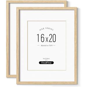 Minimalist 16x20 Frames with Mat for 11x14, Natural Solid Oak Wood 16x20 Frame, Lightweight for Wall Mounting, 2 Pack, Oak