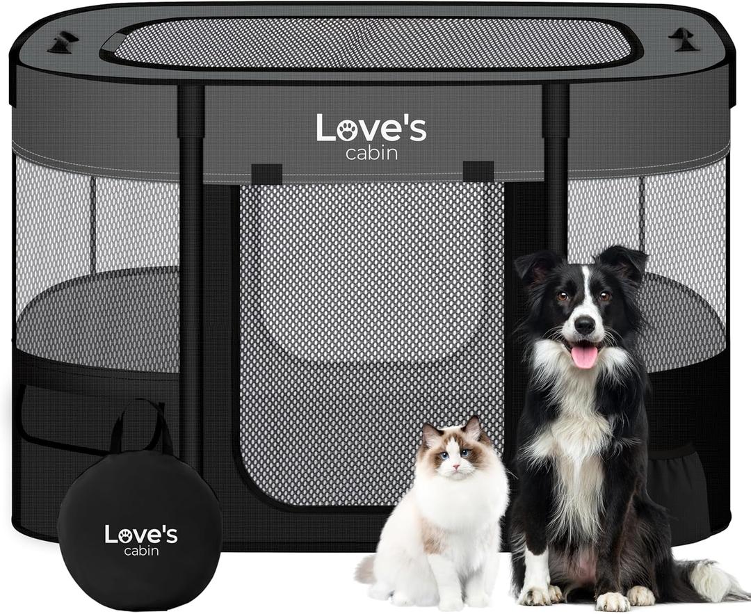 Love's cabin Pet Puppy Dog Playpen, Small Dog Tent Crates Cage Indoor/Outdoor, Portable Exercise Playpen for Cat, Foldable Pop Up Dog Kennel Playpen with Carring Case (S, Grey)