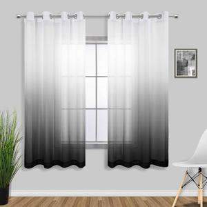 KOUFALL Black Curtains 63 Inch Length for Bedroom 2 Panels Set Cool Grommet Faux Linen Semi Sheer Ombre Short Black Living Room Curtains 2 Panels Set for Office Decor 52x63 Inches Long