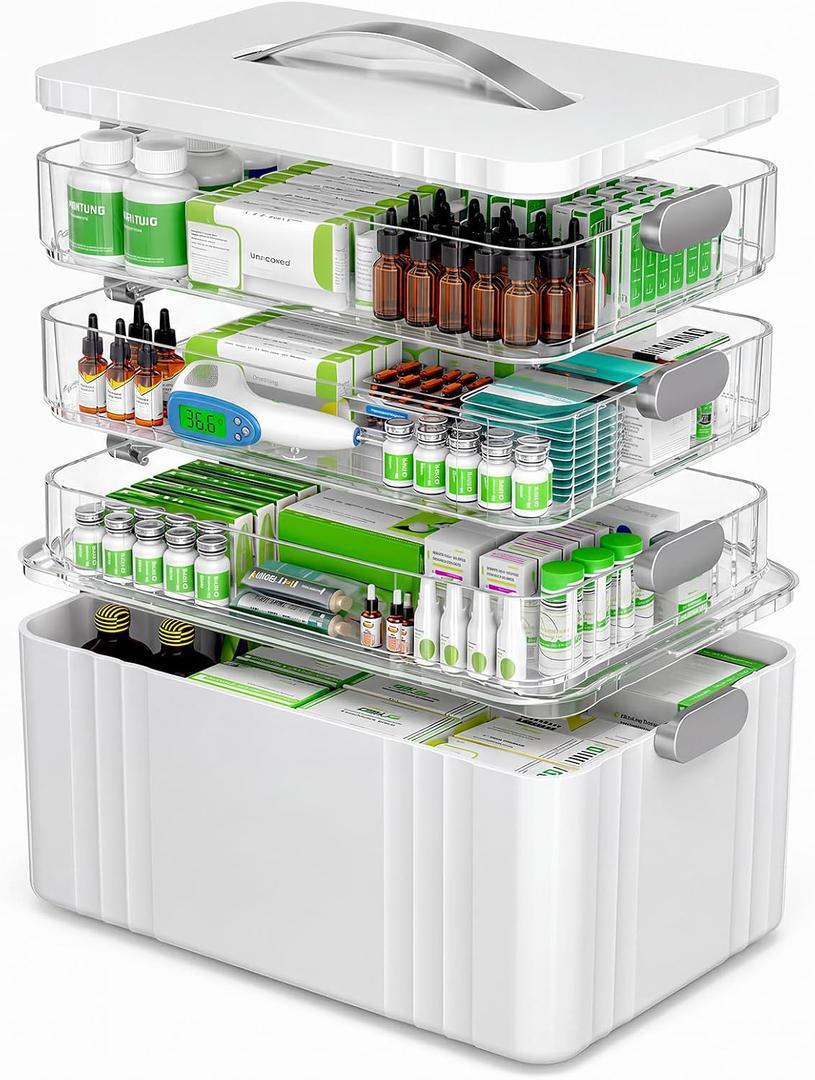 ARSTPEOE 4-Tier Medicine Organizer - Portable Medicine Cabinet with Handle, Regular 4-Tier