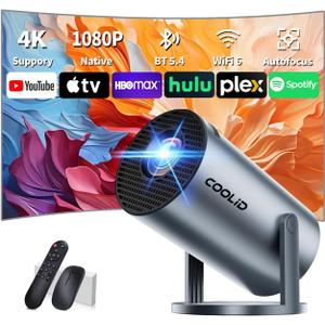 [Built-in Apps & 2026 Upgraded] Mini Projector Support 4K 1080P Auto Keystone 180 Rotatable with WiFi 6 and Bluetooth 5.4, Projector Portable Compatibile with HDMI/TV Stick/Memory Stick/Laptop-Grey