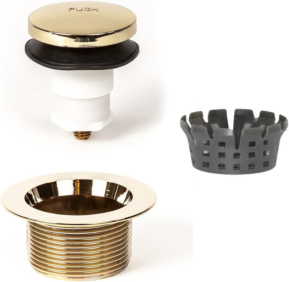 PF WaterWorks Toe Touch (Foot Actuated) Bath Tub Drain Assembly with Gasket - Coarse Thread 11.5 Threads Per Inch - Free Hair Catcher/Strainer;Polished Brass; PF0920-PB-TT-C