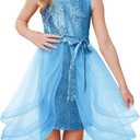 GRACE KARIN Girls Sequin Party Dress Size 14 Formal Flower Girls Fashion Birthday Pageant Banquet Dress Light Blue