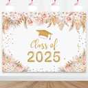 Mocsicka 2025 Graduation Backdrop 7x5ft Boho Floral Congrats Grad Class of 2025 Background Pampas Grass Gold Dots Graduation Party Decorations Photography Background