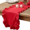 Oudain Red Ruffle Table Runner Cotton Fabric 118 x 13.8'' Farmhouse Rustic Ruffled Edge Table Runner Wedding Decor for Spring Baby Shower Bridal Shower Party