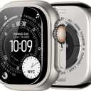 amBand for Apple Watch Ultra 2/Ultra Screen Protector 49mm, W1 Metal Case Rugged Bumper Titanium Frame + 9H Tempered Glass Film + Ceramic-Like Back Cover, Keep Original, Waterproof, Natural Titanium