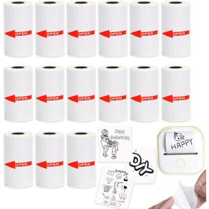 15 Rolls 53x28mm White Thermal Sticker Paper for Phomemo T02/M02/M02S/PRO Mini Printers, 3.75m Self-adhesive Mini Printer Paper for Memoking Mini Printer, Study Notes, Journals, Photos