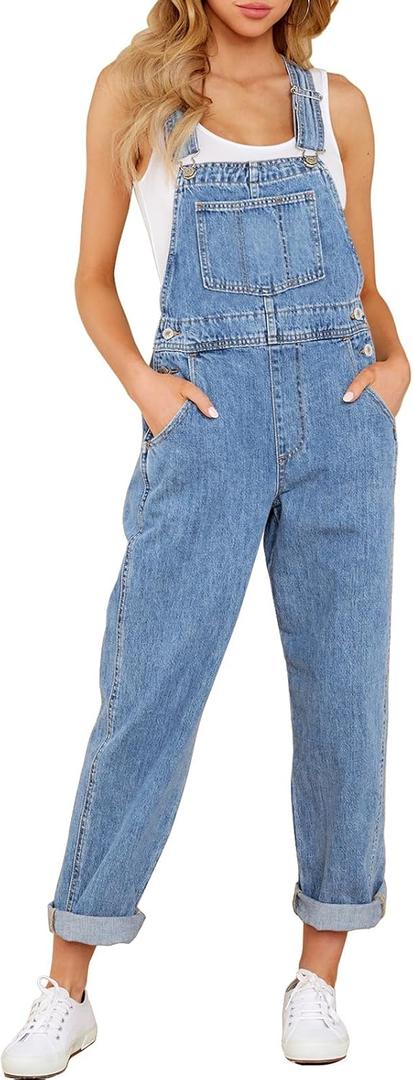 GRAPENT Overalls for Women Loose Fit Jean Denim Bib Jumpsuit Stretch Overall Pants (S)