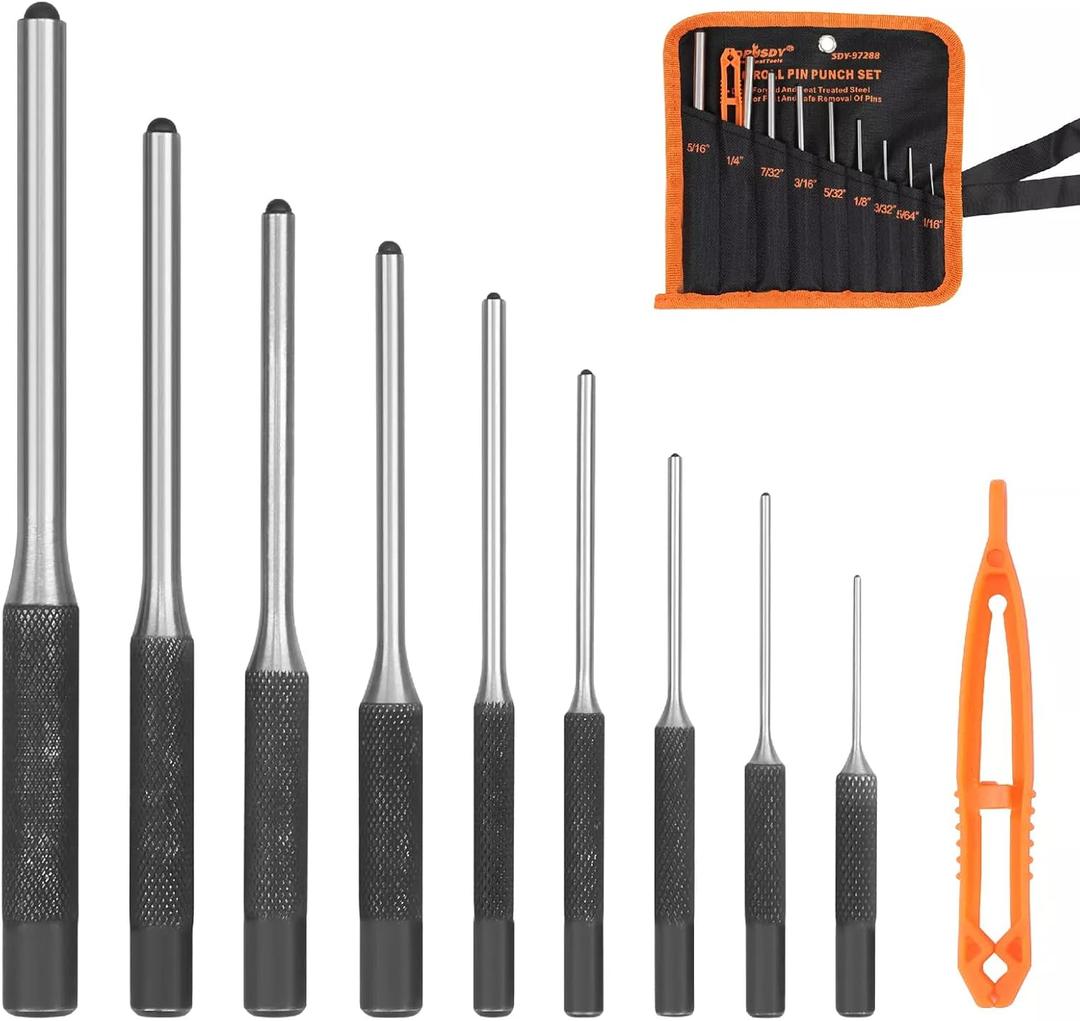 HORUSDY 9 Pieces Roll Pin Punch Set, Removing Repair Tool with Holder for Automotive, Watch Repair, Jewelry and Craft