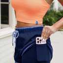 Fisoew Women Athletic Shorts 2 in 1 Running High Split Color Block Workout Yoga Mesh Shorts Pocket Drawstring (Blue, L)