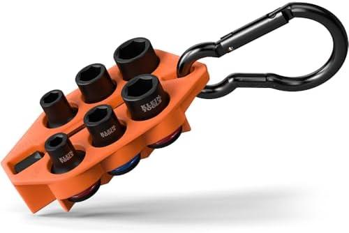 Klein Tools 33808 Grab-And-Go Impact Socket Set, SAE, 7-Piece Set with Sleeve, Carabiner, and 3/8-Inch Drive, Color-Coded 1/4, 5/16, 3/8, 7/16, 1/2, and 9/16-Inch Sockets