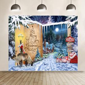Winter Christmas Backdrop 10x8ft Fairy Tale Book Wonderland Forest Reindeer Background North Pole Snow Scene Xmas Tree Santa Claus Backdrop Christmas Holiday Party Decorations Banner Photo Booth
