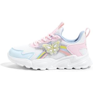 LUCKY STEP Girls Kid's Butterfly Running Sneaker Tennis Sparkle Mesh Athletic School Gym Lace-up Walking Shoes, Size 13 Kid