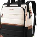 Rolling Puffer Backpack for Women, Travel Backpack with Wheels, 16 Inch Wheeled Laptop Backpck, Dual-Opening Design Overnight College Underseat Carry on Luggage, Roller Business Work Bag, Beige Brown