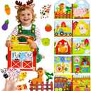 Farm Busy Book for Toddlers 1-3, Busy Board for 1 Year Old, Barn Animals Quiet Books with Finger Puppets, Portable Travel Learning Educational Montessori Toys for 1 Year Old Birthday Gifts Christmas
