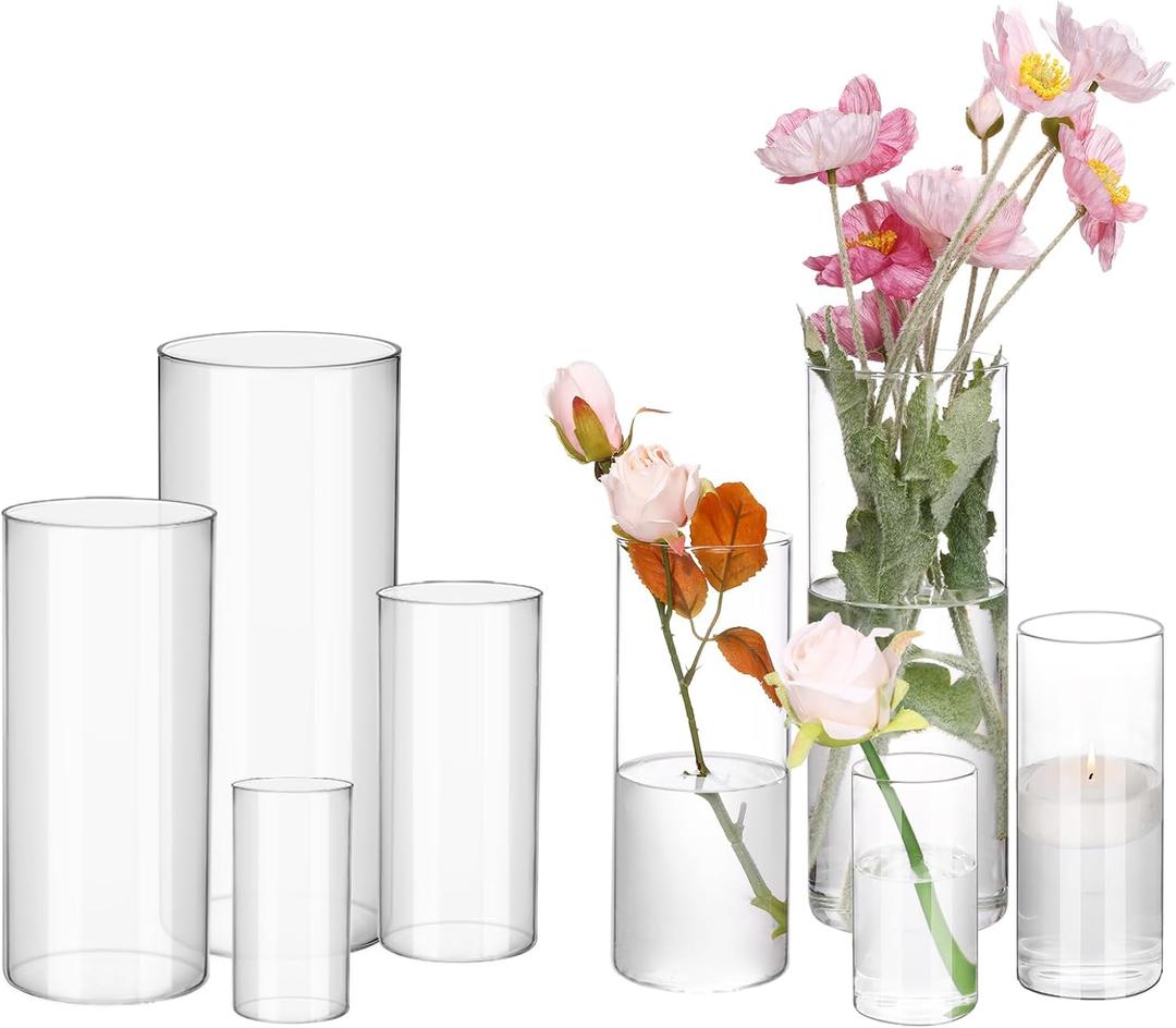 Fixwal 8pcs Clear Glass Cylinder Vases, 4, 6, 8, 10 Inch Tall Cylinder Vases for Centerpieces, Glass Flower Vase, Floating Candle Holder Vase for Table Shelf, Party, Wedding, Home Decor