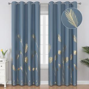 Estelar Textiler Stone Blue Blackout Curtains for Bedroom,Room Darkening Gold Palm Tree Pattern Curtains 96 Inches Long,Light Blocking Thermal Insulated Window Drapes for Living Room,52Wx96L,2 Panels