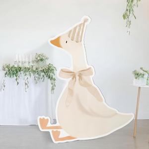 CroBlissful One Silly Goose Party Decorations 1st Birthday Silly Goose Backdrop Duck Animal Background Prop for Birthday Baby Shower Party Supplies(Cream White,Striped Style)