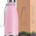 koodee 12 oz Stainless Steel Water Bottle Double Wall Vacuum Insulated Flask Cola Shape Metal Water Bottles for School (Pink)