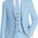 Men's Suit 3 Piece Linen Suits Slim Fit Suit Blazer Vest Pants Set Wedding Prom Tuxedos Business Casual Suit (Medium, Light Blue)