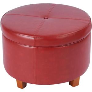 HomePop Round Leatherette Storage Ottoman with Lid, Cinnamon Red Large HomePop Round Leatherette Storage Ottoman with Lid, Cinnamon Red Large