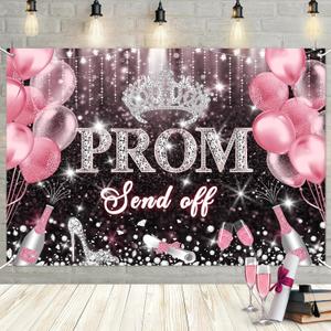 MEHOFOND 71x43 Inch Prom Send Off Backdrop Pink Prom 2026 Congrats Grad Decorations Prom Night Party Class of 2026 Photography Background Large Graduation Party Decorations Banner Photo Booth Props