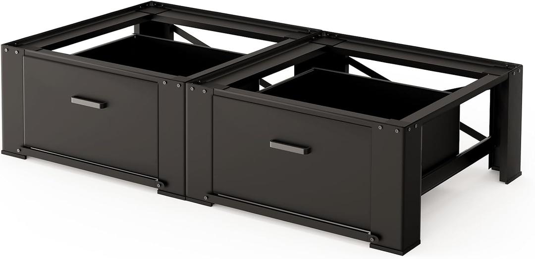 28" Washer and Dryer Pedestals with Drawer- Laundry Pedestal Stand for Washer and Dryer Set of 2,Alloy Steel Washing Machine Stand Raiser, washer dryer pedestal 14.3'' Height Black