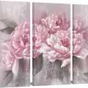 sechars 3 Piece Flower Wall Art Canvas Pink Peony Floral Painting Picture Vintage Blossom Art Prints for Living Room Girl Bedroom Decor for Living Framed Ready to Hang Each Piece 16x32inch