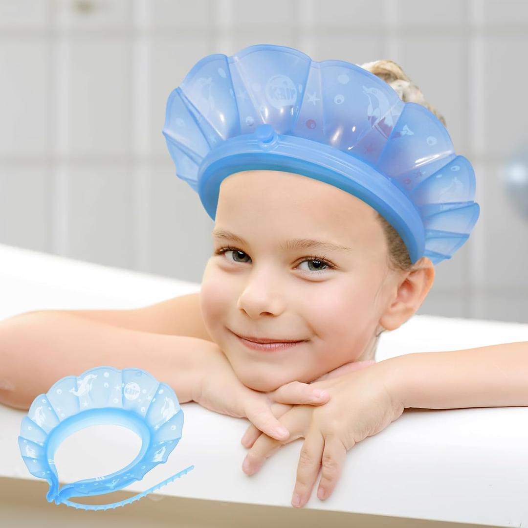 kair Baby Kids Bath Visor Soft Adjustable Silicone Toddler Children Shower Cap Hair Washing Hat Keep Kids Shield Water Out of Eyes & Ears Head Circumference 17"-24" (Blue, More Than 24 Months)