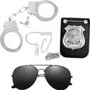 Police Pretend Costume Set - 4PCS Police Cosplay Accessories Pretend Play Toy Spy Costumes with Handcuffs, Ear Piece, Badge, Glasses for Halloween Costume Multicolor