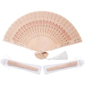 50 Sets Wooden Hand Fan Baby Shower Party Favors with Organza Bags and Tassels Wooden Folding Fan Sunflower Pattern