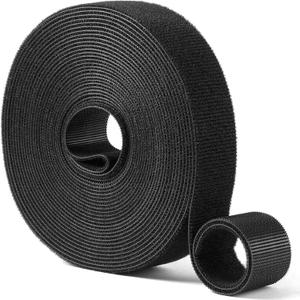 1in x 24ft | Hook and Loop Straps Heavy Duty | Double Sided Self-Gripping Strips | Reusable Multi-Purpose Wrap Roll for Home, Office, Data Center, and More (Black)