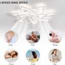 32" White Flower Ceiling Fan with Lights Remote Control, Modern LED Low Profile Flush Mount Ceiling Fan with Light for Kitchen Bedroom Living Room, Small