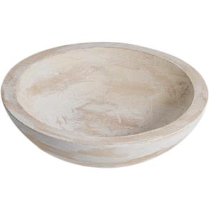 Hand Carved Wooden Decorative Bowl for Home Entryway Decor, Wood Centerpiece Bowl for Coffee Table Decor, Wood Dough Bowl for Farmhouse Decor (Whitewashed)