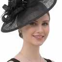 Fascinators Hats for Women, Derby Fascinator Headband, Lightweight Tea Party Hat, 2-in-1 Clip, Cocktail Wedding (Black, L)