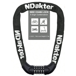 NDakter Bike Lock, 5 Digit Combination Heavy Duty Anti Theft Bicycle Chain Lock, 3.2 Ft Long, High Security Resettable, Suitable for Bike, Scooter, Door, Gate, Fence-4/6mm Thick